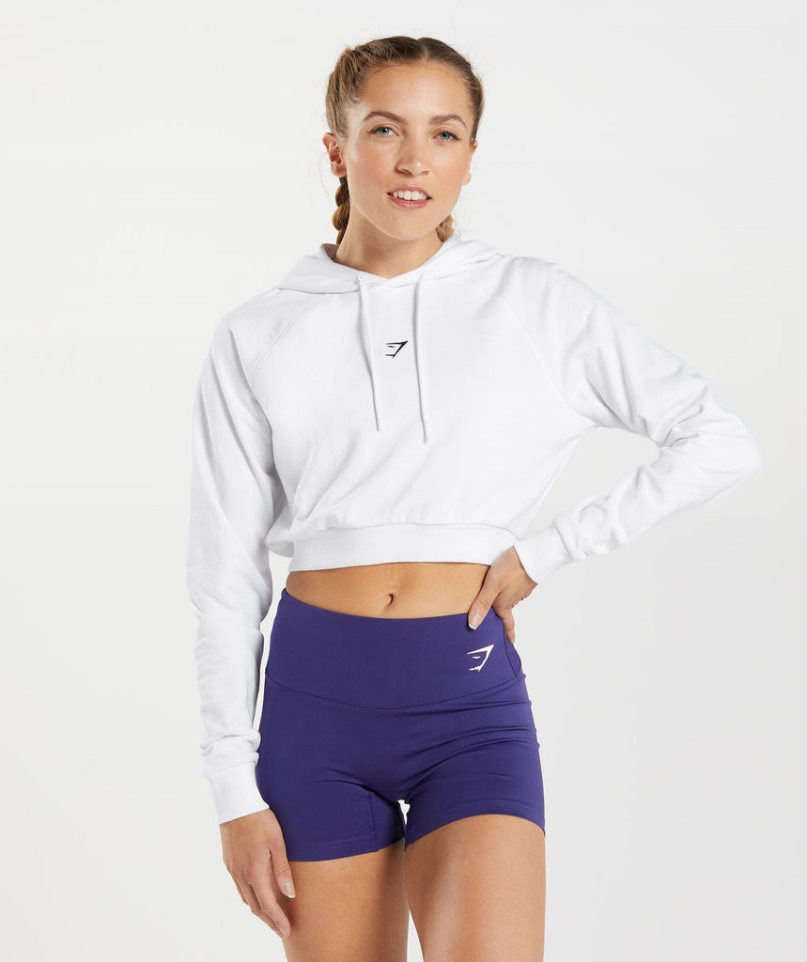 Women\'s Gymshark Training Cropped Hoodie White | NZ 7UKHBW